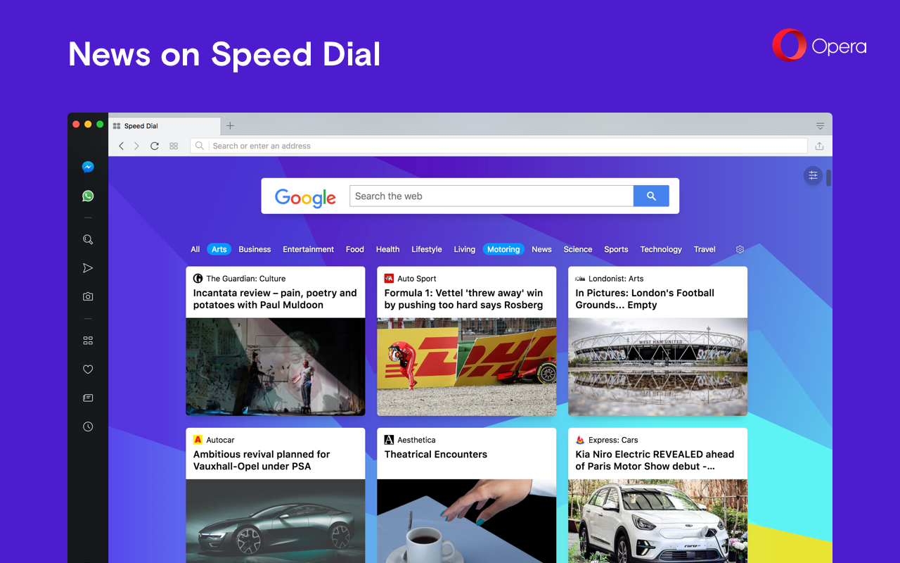 Catch up on the latest news from around the world with Opera's News on Speed Dial feature