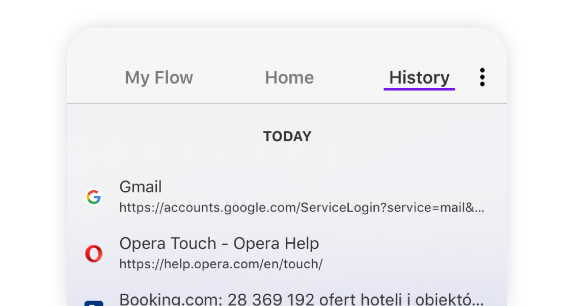 История - Opera Touch - Opera Help