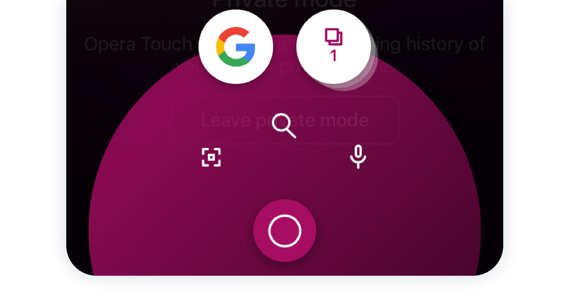 FAB в Opera Touch в режиме приватного просмотра