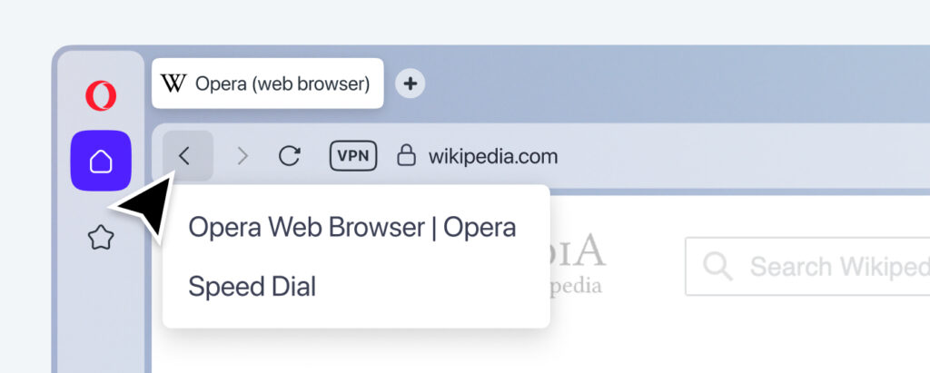 Each tab's browsing history is stored until the tab is closed.
