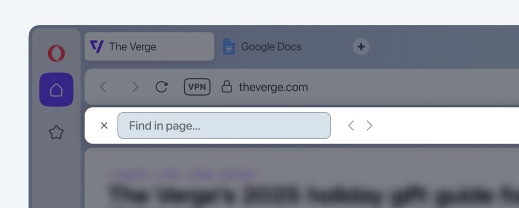 Find on the page feature lets you search for text on the page.