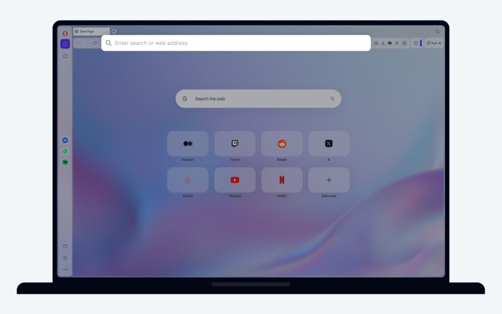 In Opera, the address and search bar is used to enter website URLs or search queries.