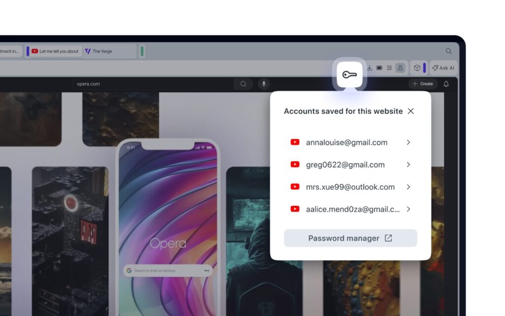 From the dropdown menu, you can view your username and password, or navigate directly to the Password Manager to manage all your accounts.