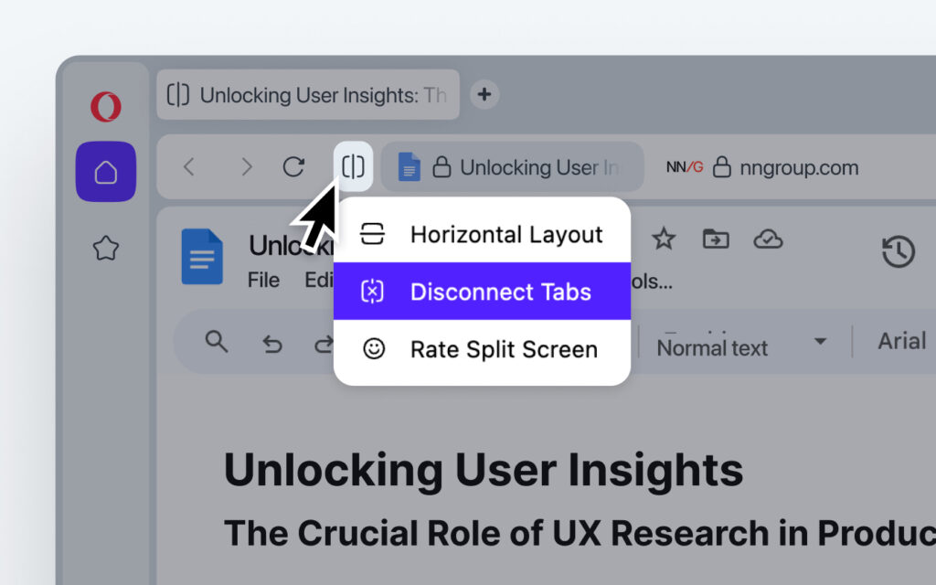 Click the Split Screen icon on the left of the address bar to open a Split Screen menu.